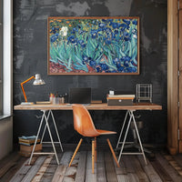 Vibrant Garden Irises in Post-Impressionist Style Art Poster PosterGoat