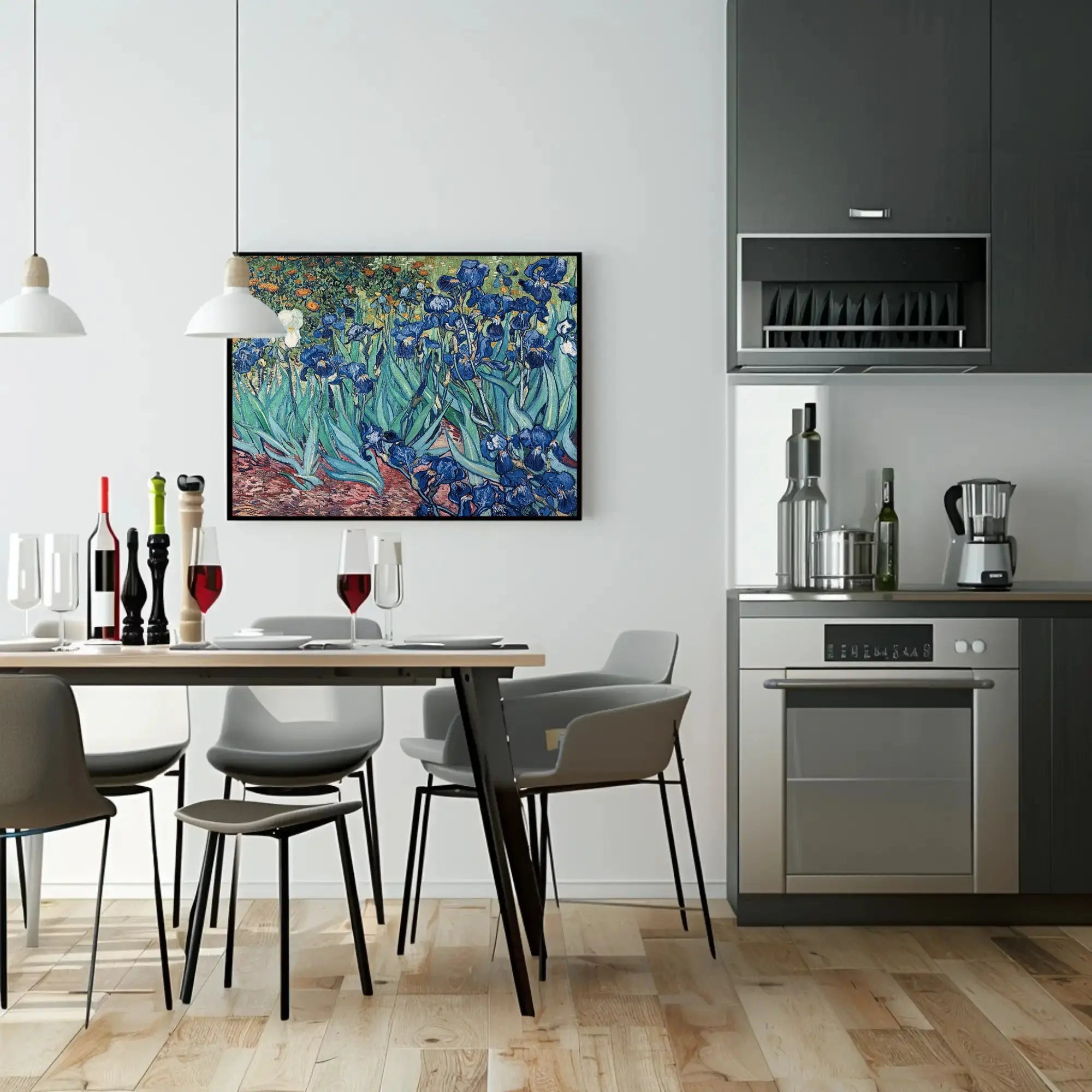 Vibrant Garden Irises in Post-Impressionist Style Art Poster PosterGoat