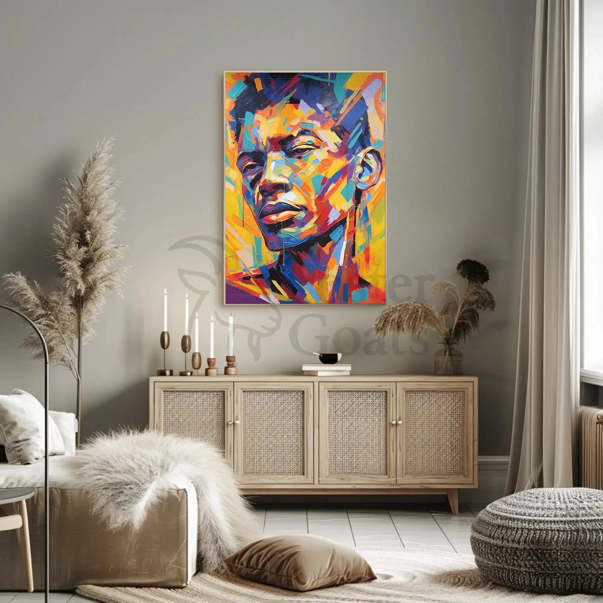 Vibrant Geometric Portrait in Abstract, Artistic Poster PosterGoat