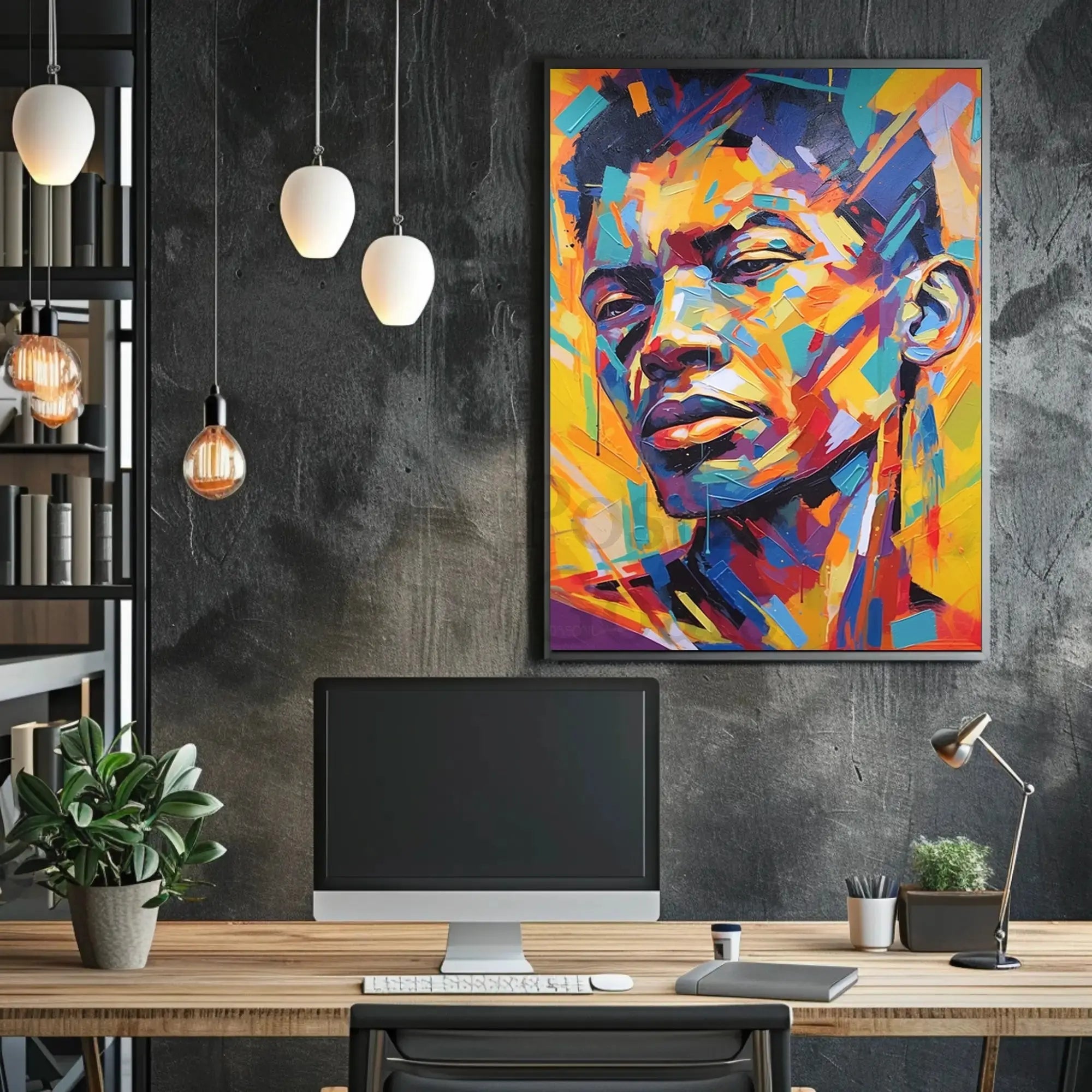 Vibrant Geometric Portrait in Abstract, Artistic Poster PosterGoat