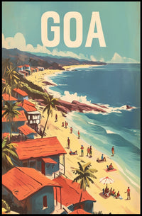 Vibrant Goa Beach Scene Mid-Century Travel Poster PosterGoat