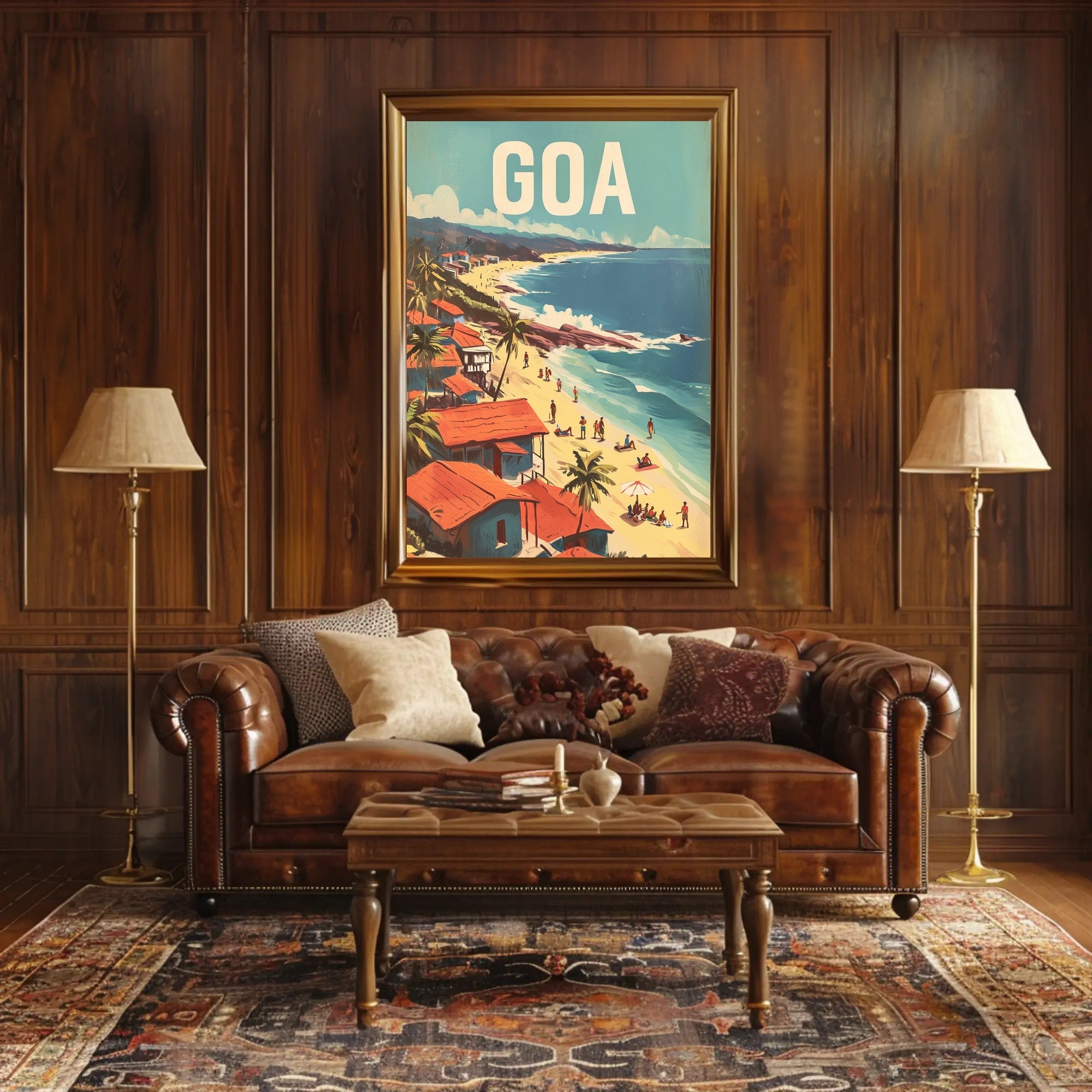Vibrant Goa Beach Scene Mid-Century Travel Poster PosterGoat