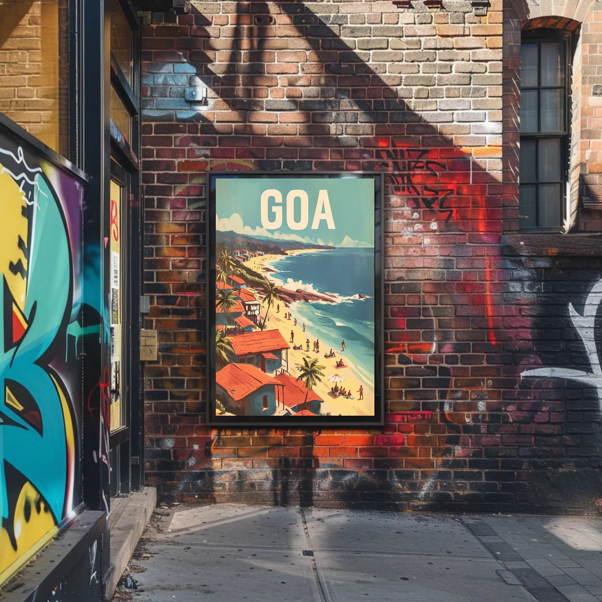 Vibrant Goa Beach Scene Mid-Century Travel Poster PosterGoat