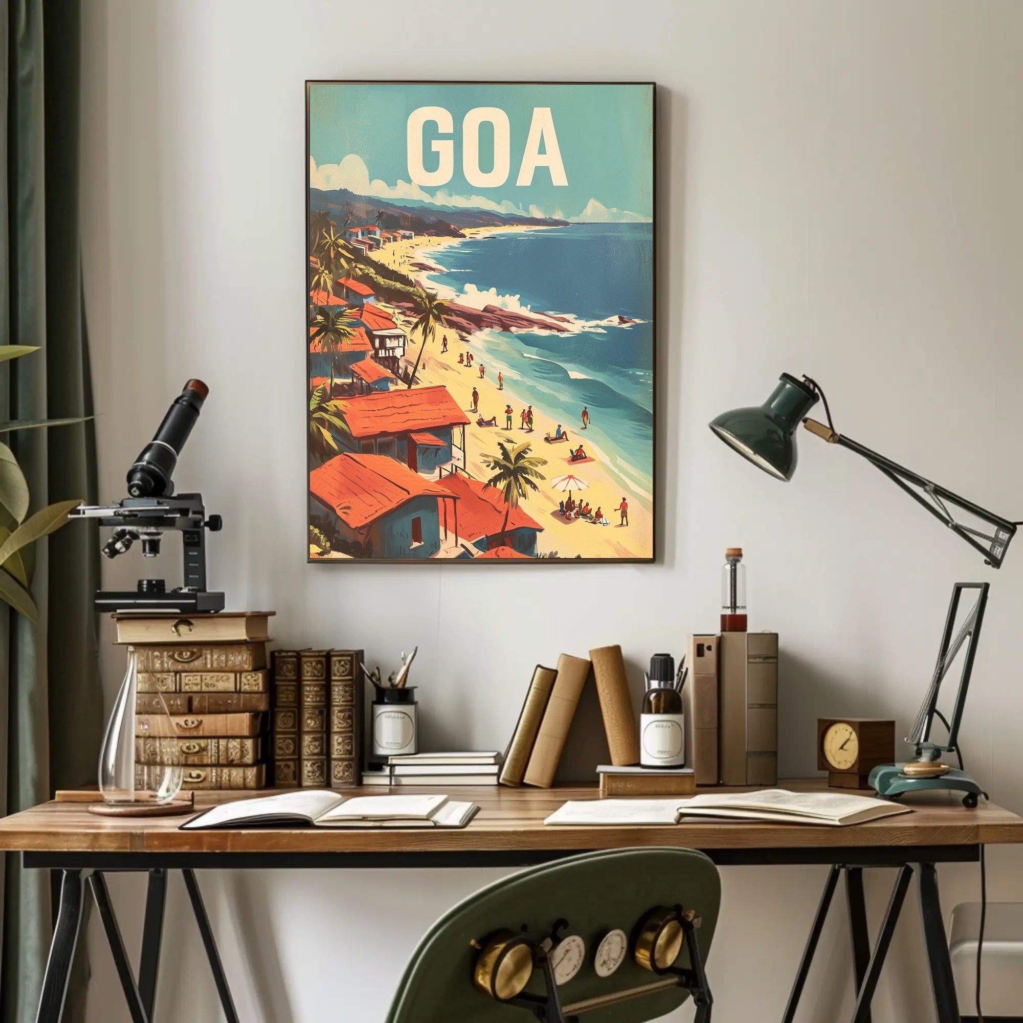 Vibrant Goa Beach Scene Mid-Century Travel Poster PosterGoat