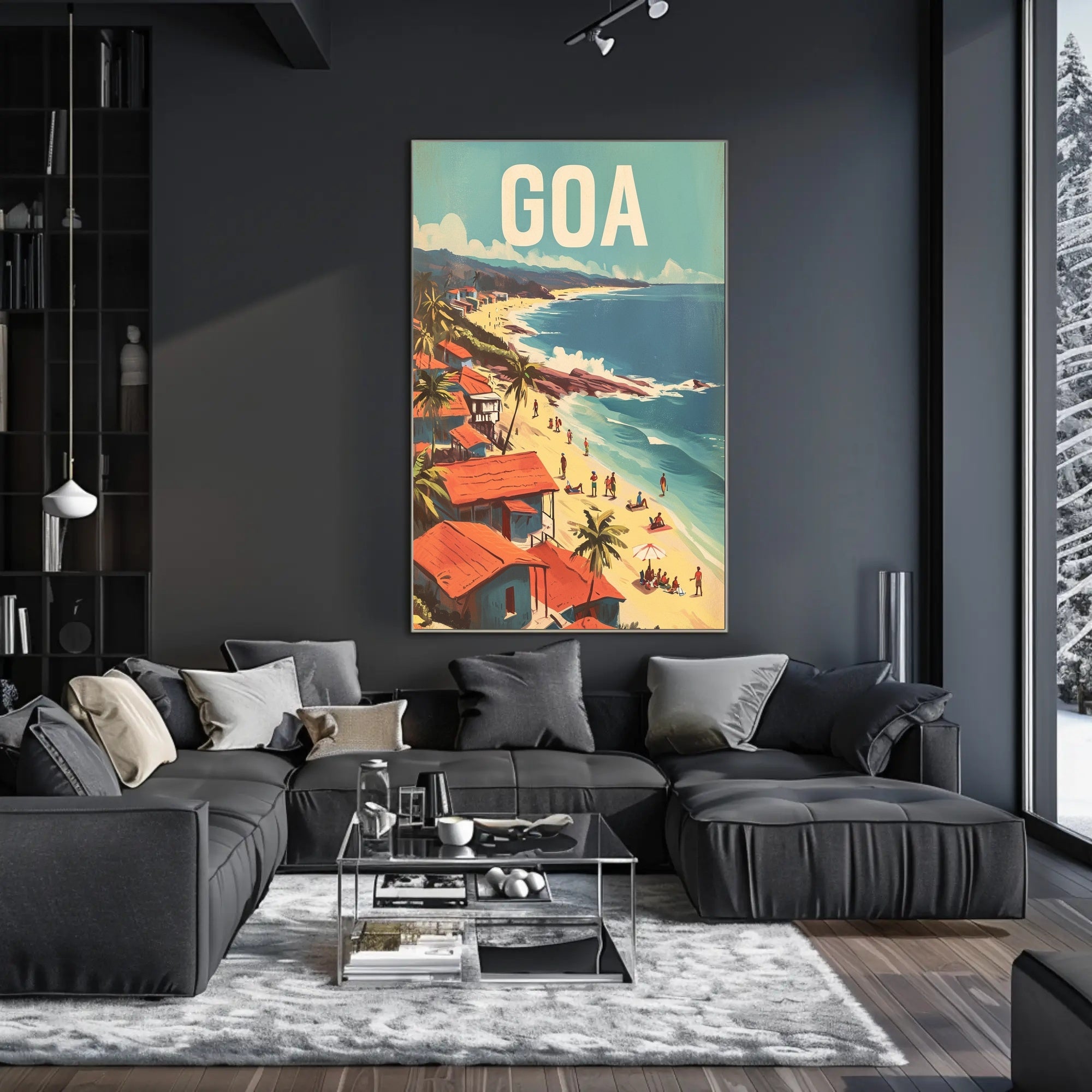 Vibrant Goa Beach Scene Mid-Century Travel Poster PosterGoat