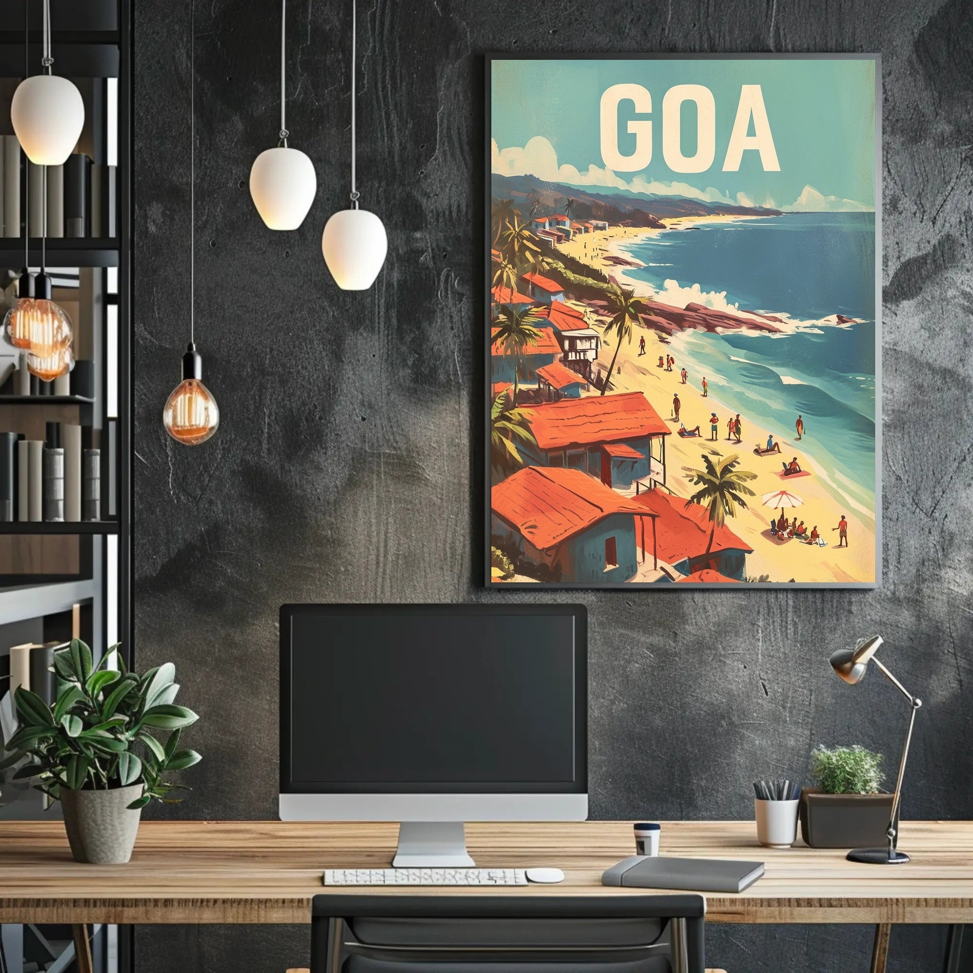 Vibrant Goa Beach Scene Mid-Century Travel Poster PosterGoat