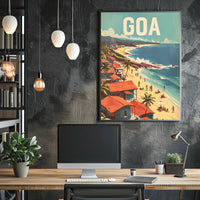 Vibrant Goa Beach Scene Mid-Century Travel Poster PosterGoat