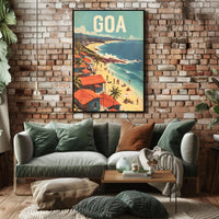 Vibrant Goa Beach Scene Mid-Century Travel Poster PosterGoat