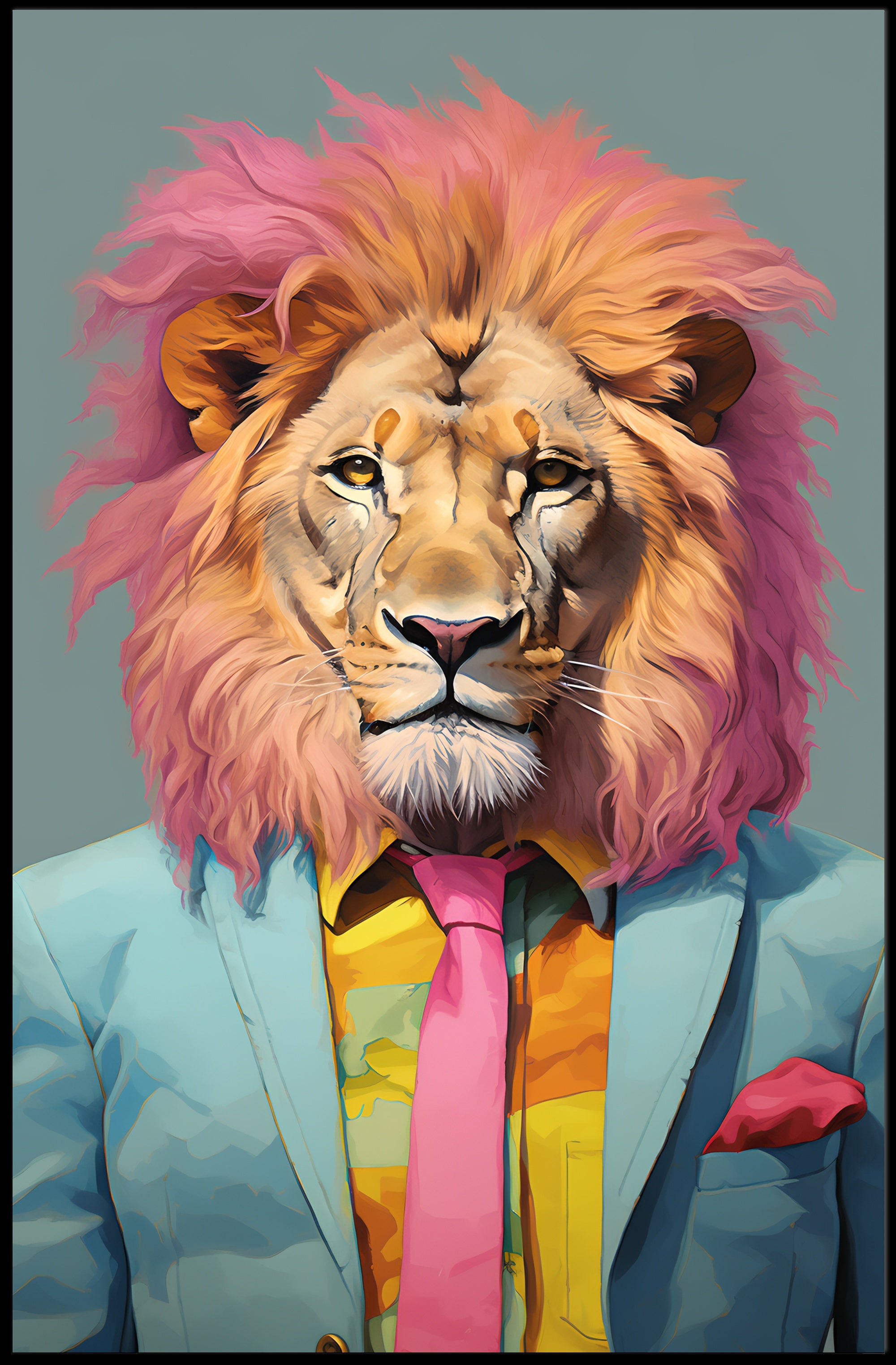 Vibrant Lion in Suit: Artistic Poster PosterGoat
