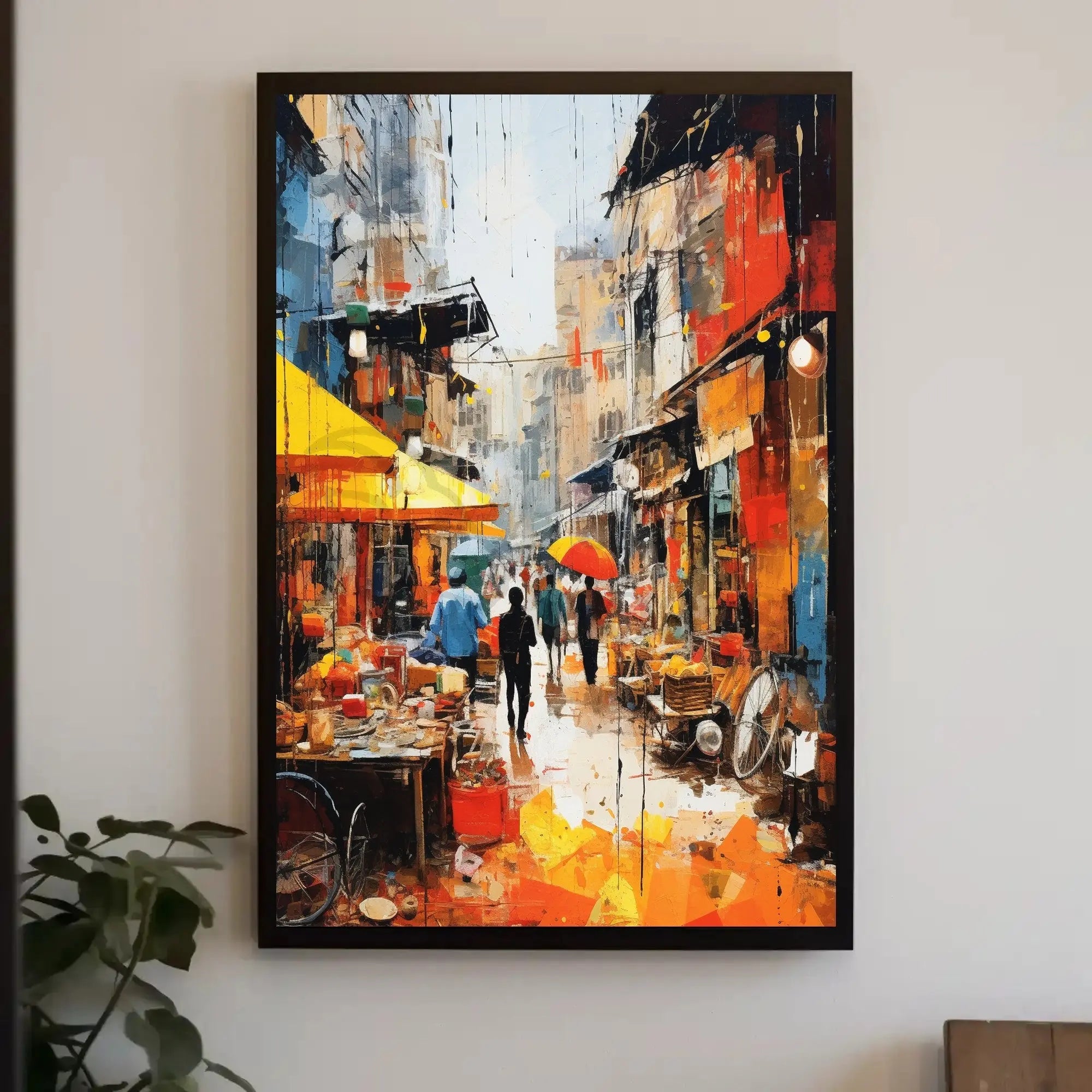 Vibrant Market Scene in Urban Asia - Artistic Poster PosterGoat