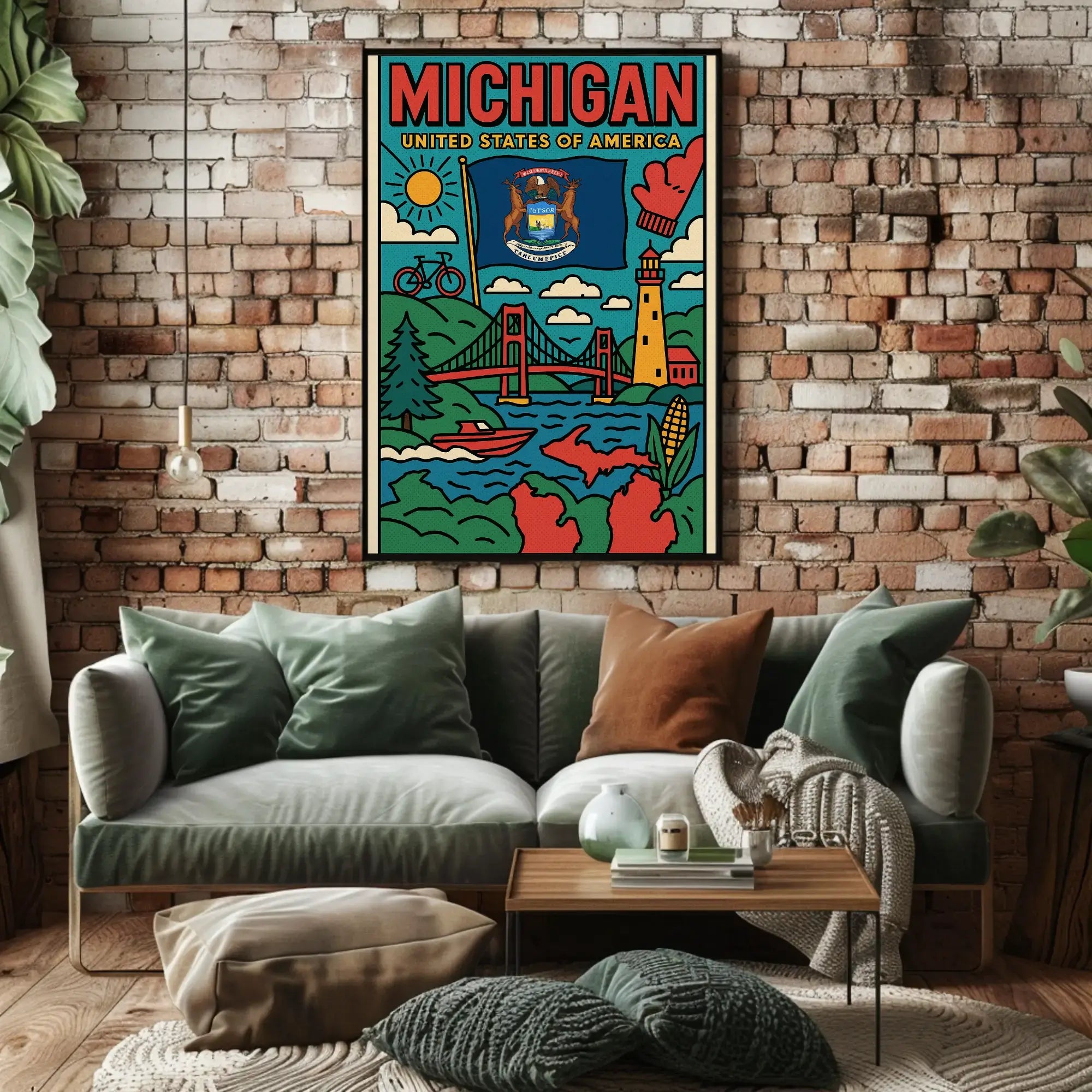 Vibrant Michigan Landmarks Travel Poster PosterGoat