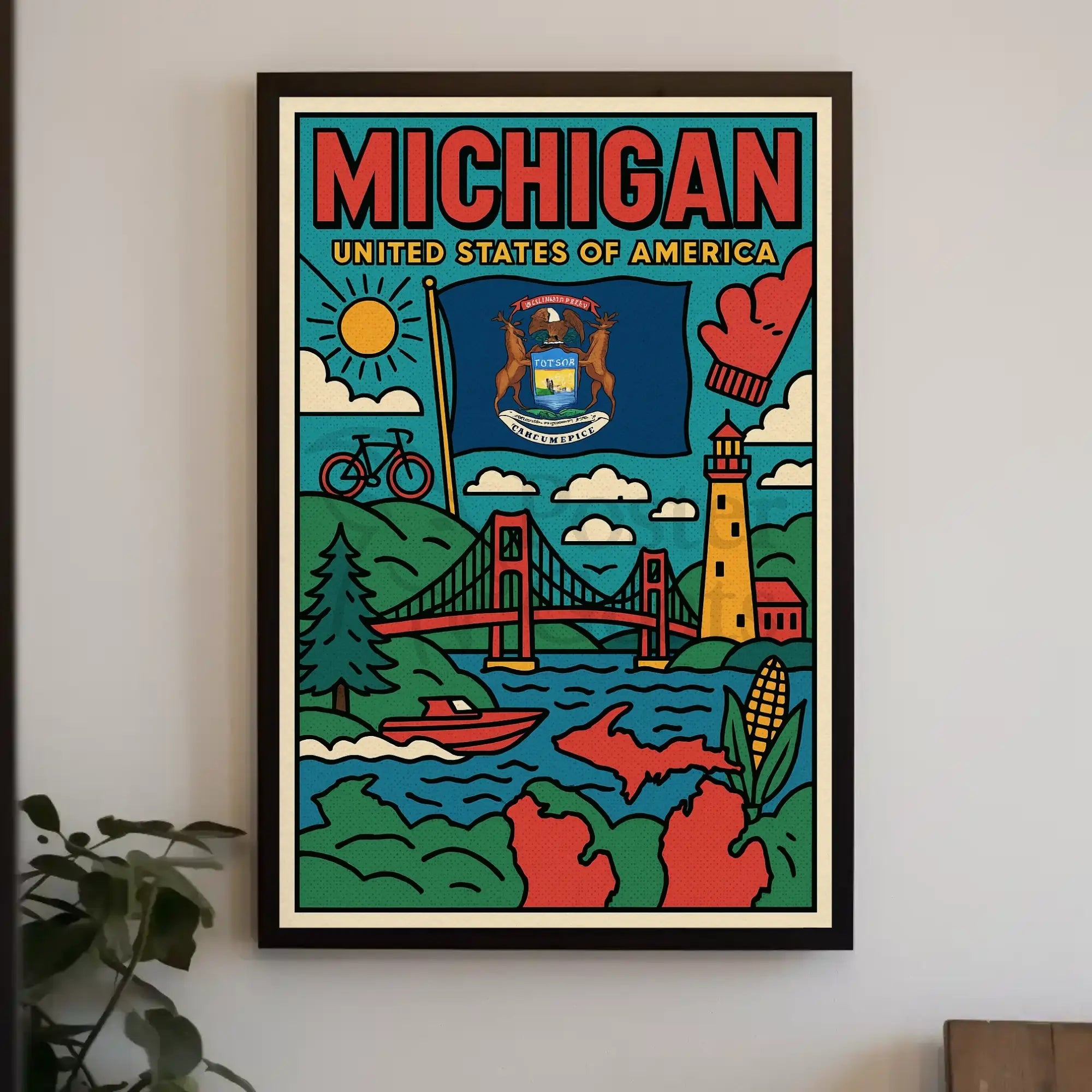 Vibrant Michigan Landmarks Travel Poster PosterGoat