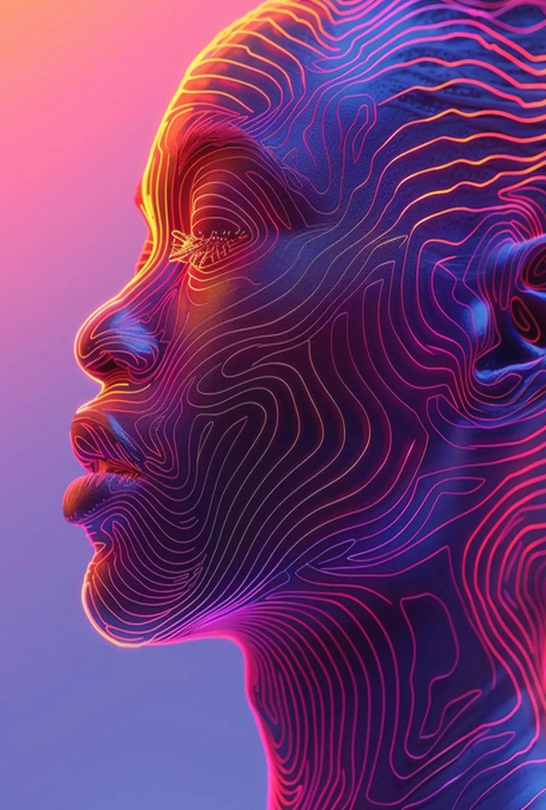 Vibrant Neon Human Profile Futuristic Sci-Fi Poster PosterGoat