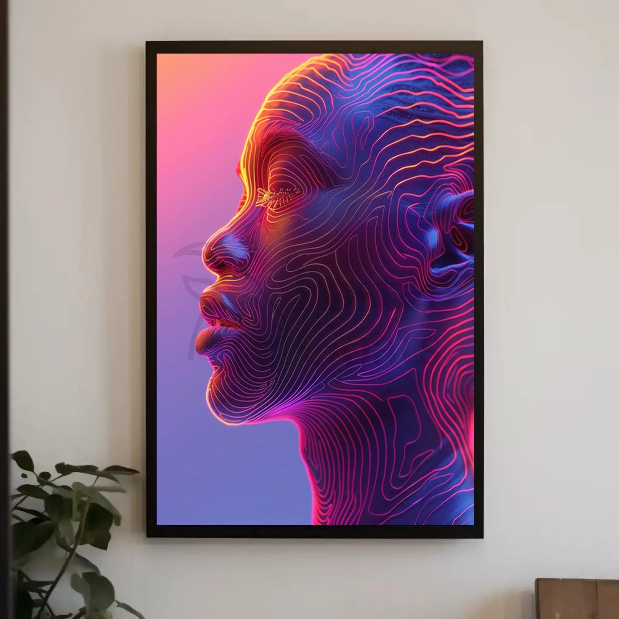 Vibrant Neon Human Profile Futuristic Sci-Fi Poster PosterGoat