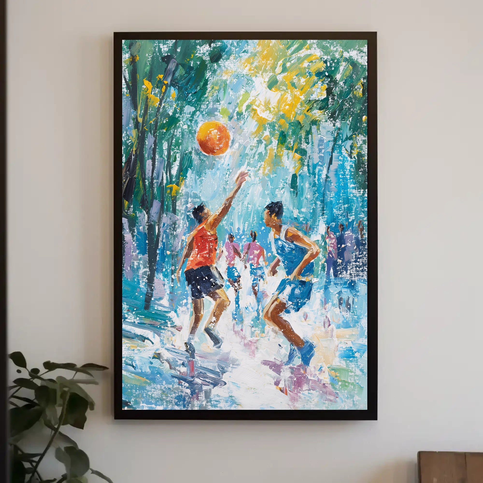 Vibrant Outdoor Basketball Impressionism Art Sports Poster PosterGoat