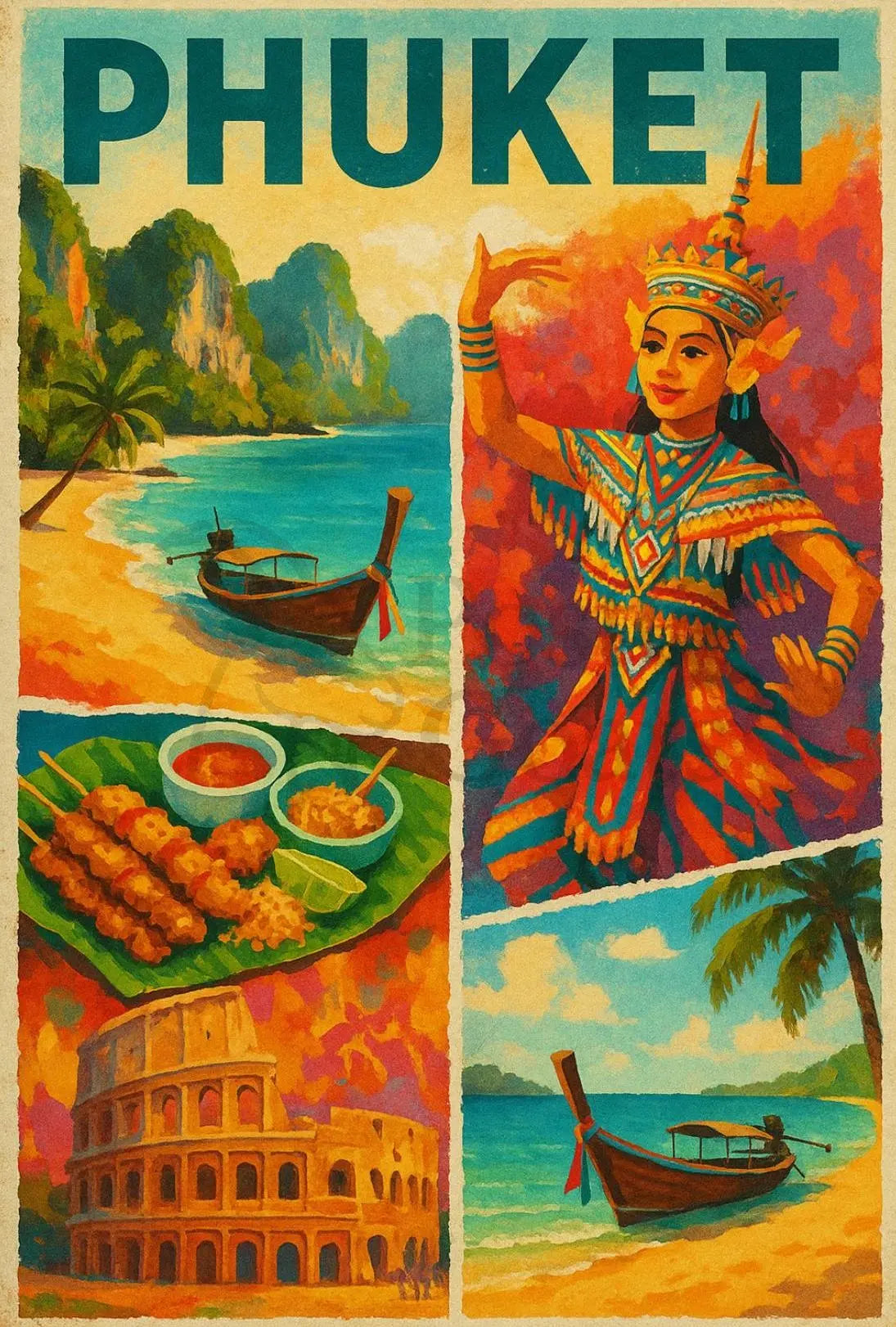 Vibrant Phuket Cultural Adventure Vintage Travel Poster PosterGoat