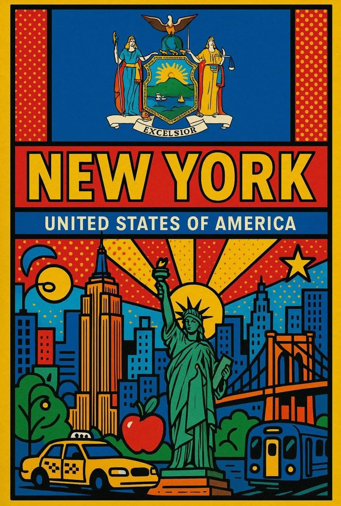 Vibrant Pop Art New York Travel Poster PosterGoat