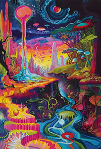 Vibrant Psychedelic Wonderland Extraterrestrial Scene Artistic Poster PosterGoat