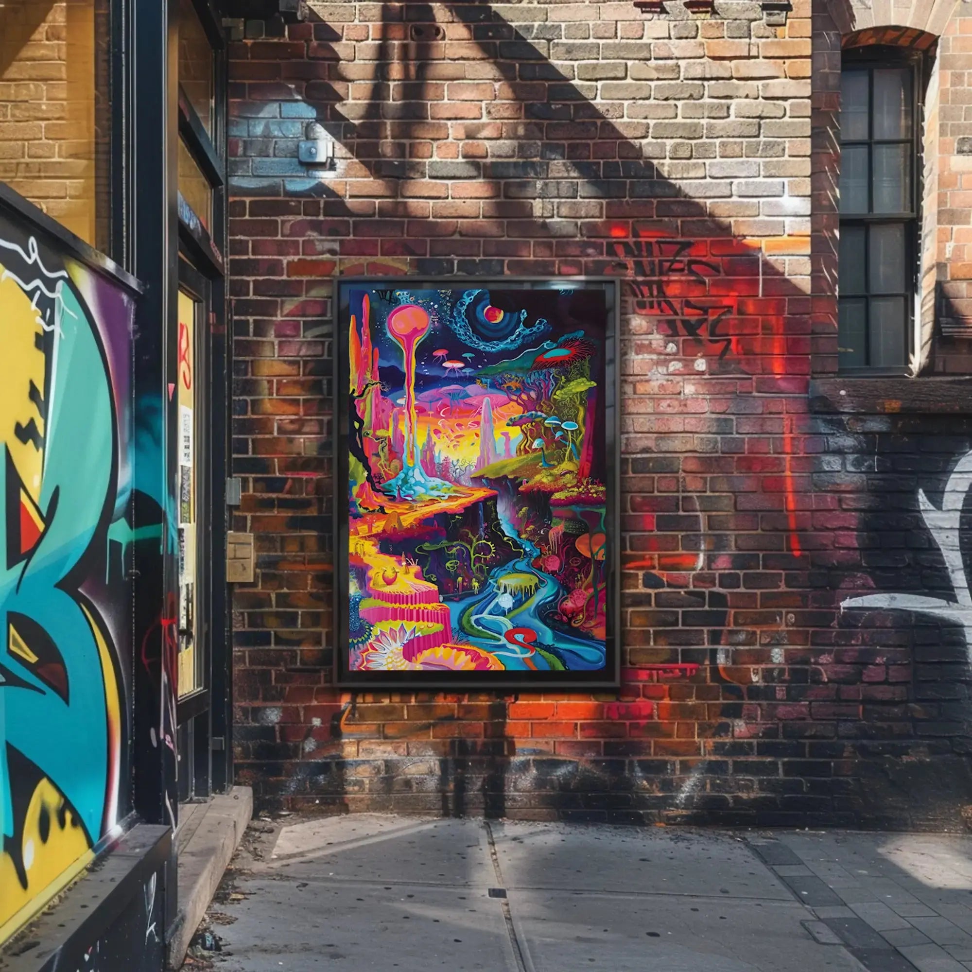 Vibrant Psychedelic Wonderland Extraterrestrial Scene Artistic Poster PosterGoat