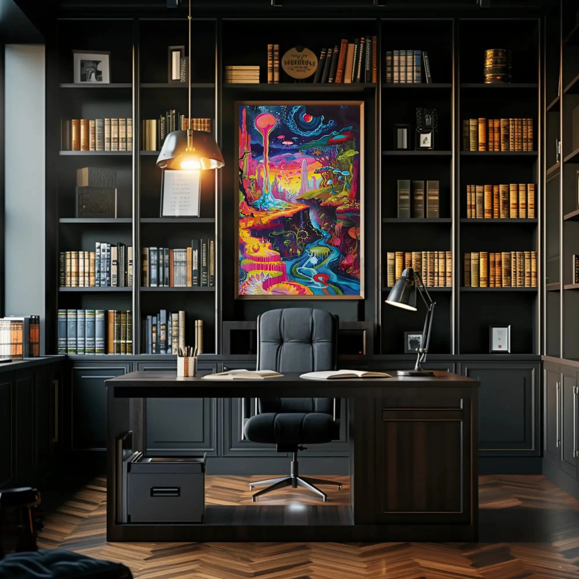 Vibrant Psychedelic Wonderland Extraterrestrial Scene Artistic Poster PosterGoat