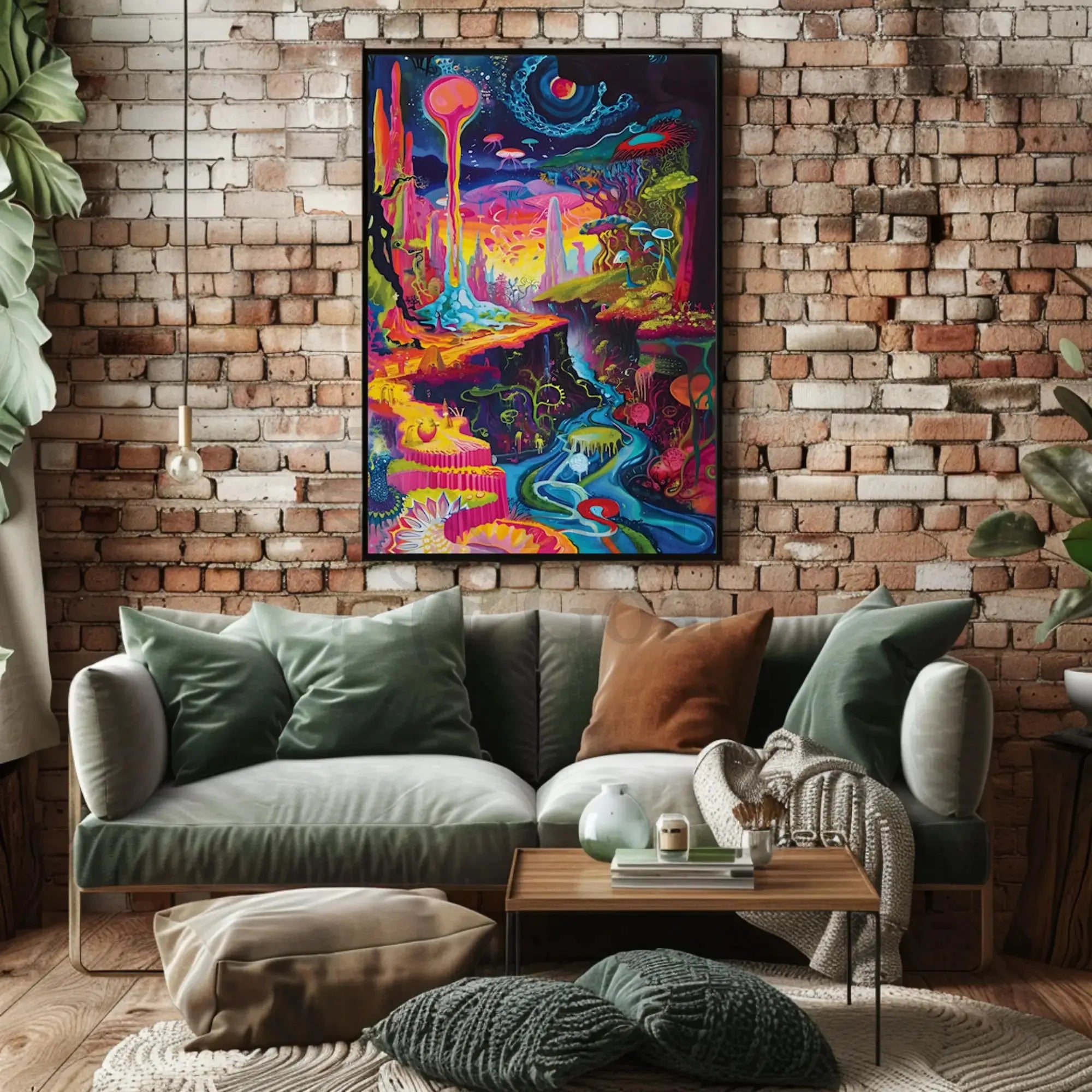 Vibrant Psychedelic Wonderland Extraterrestrial Scene Artistic Poster PosterGoat