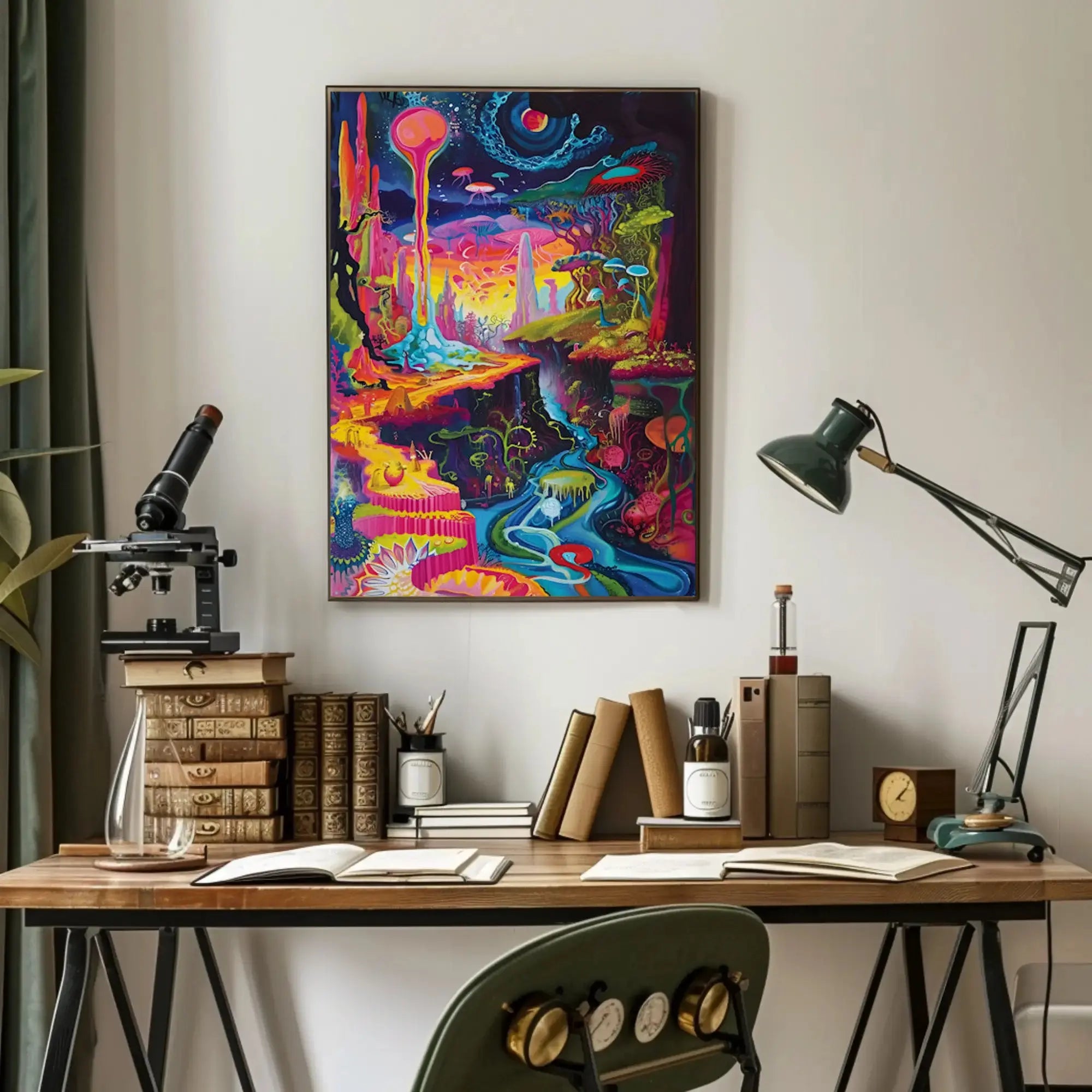 Vibrant Psychedelic Wonderland Extraterrestrial Scene Artistic Poster PosterGoat