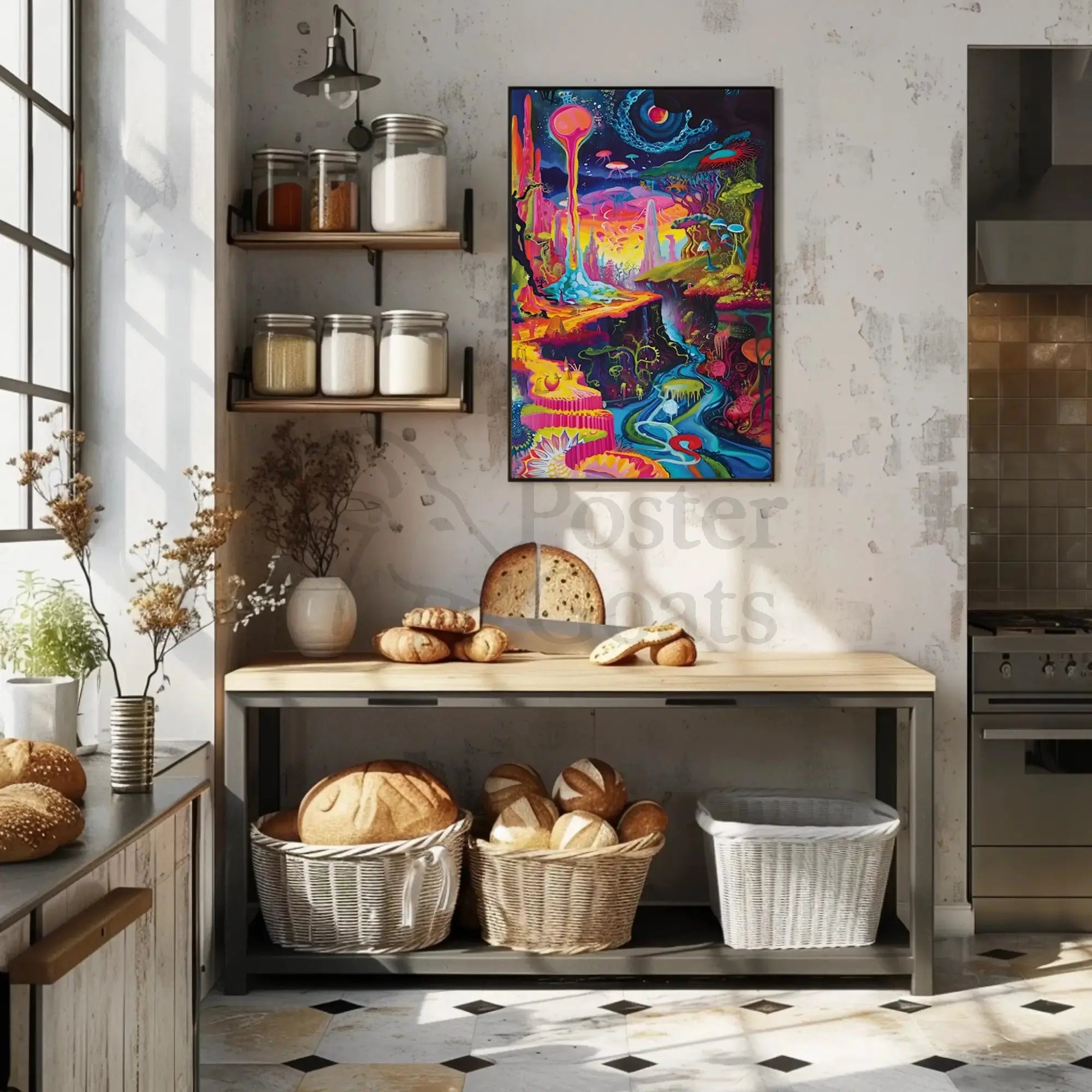 Vibrant Psychedelic Wonderland Extraterrestrial Scene Artistic Poster PosterGoat