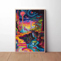 Vibrant Psychedelic Wonderland Extraterrestrial Scene Artistic Poster PosterGoat