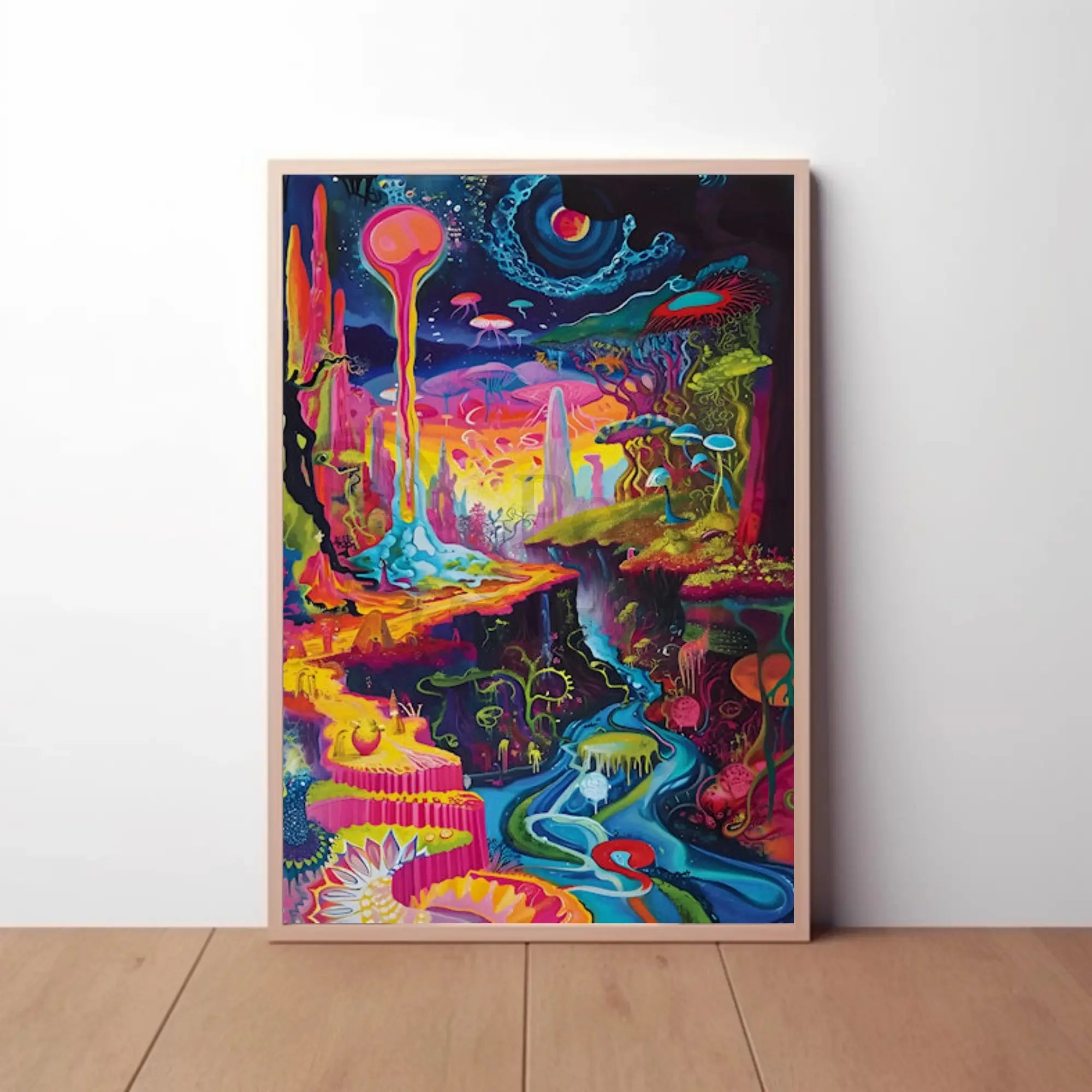Vibrant Psychedelic Wonderland Extraterrestrial Scene Artistic Poster PosterGoat