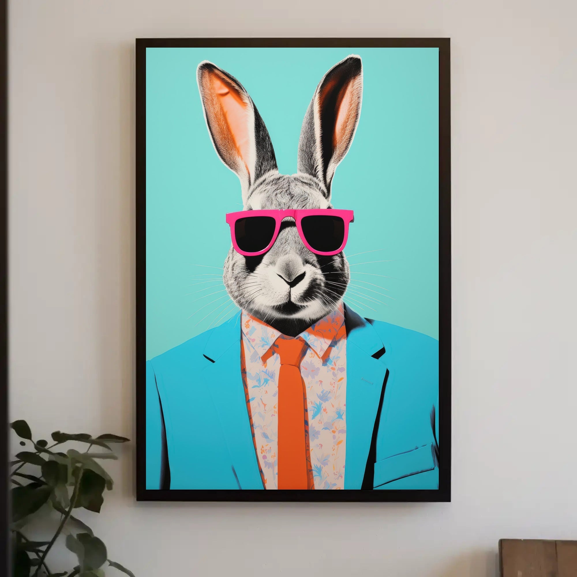 Vibrant Rabbit with Sunglasses Pop Culture Poster PosterGoat