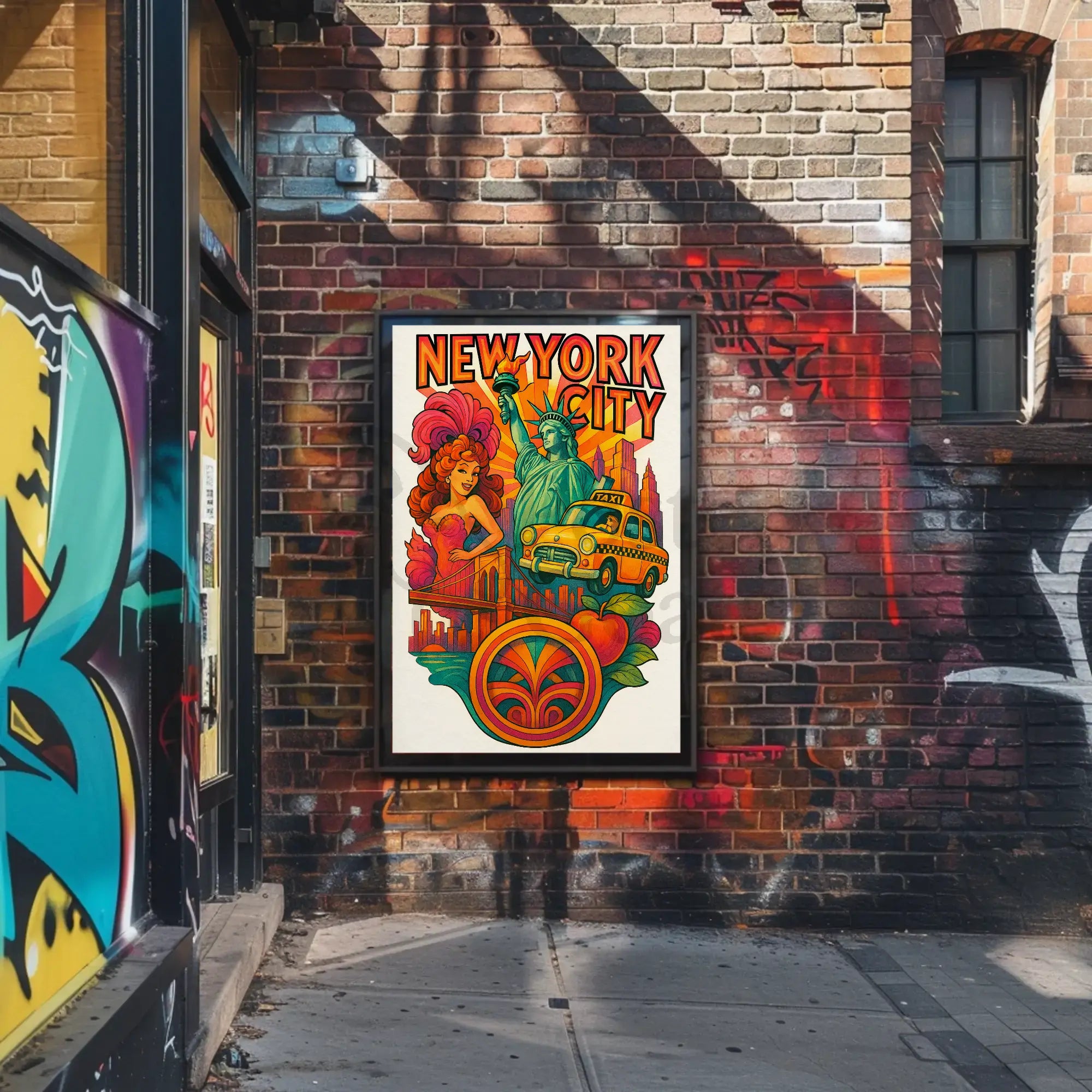Vibrant Retro New York City Artistic Poster PosterGoat