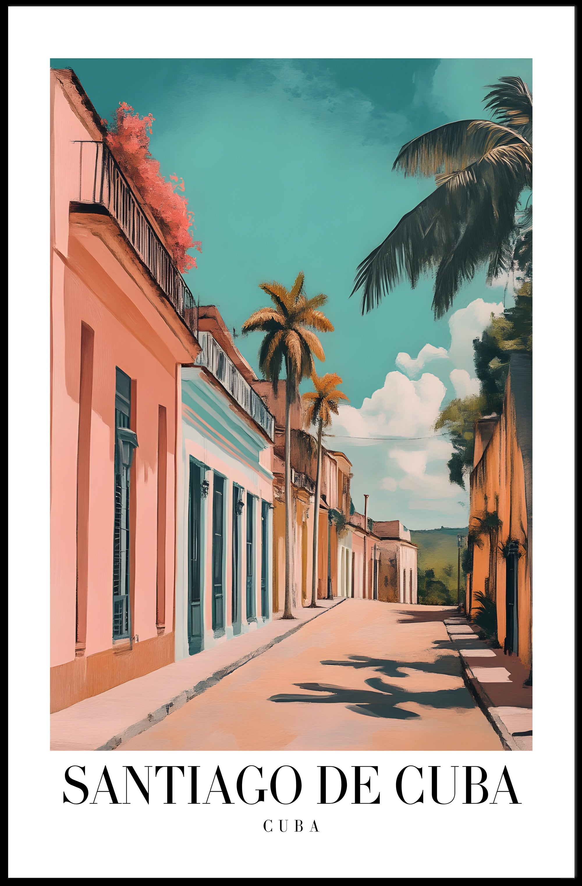 Vibrant Santiago de Cuba Street Scene Travel Poster PosterGoat