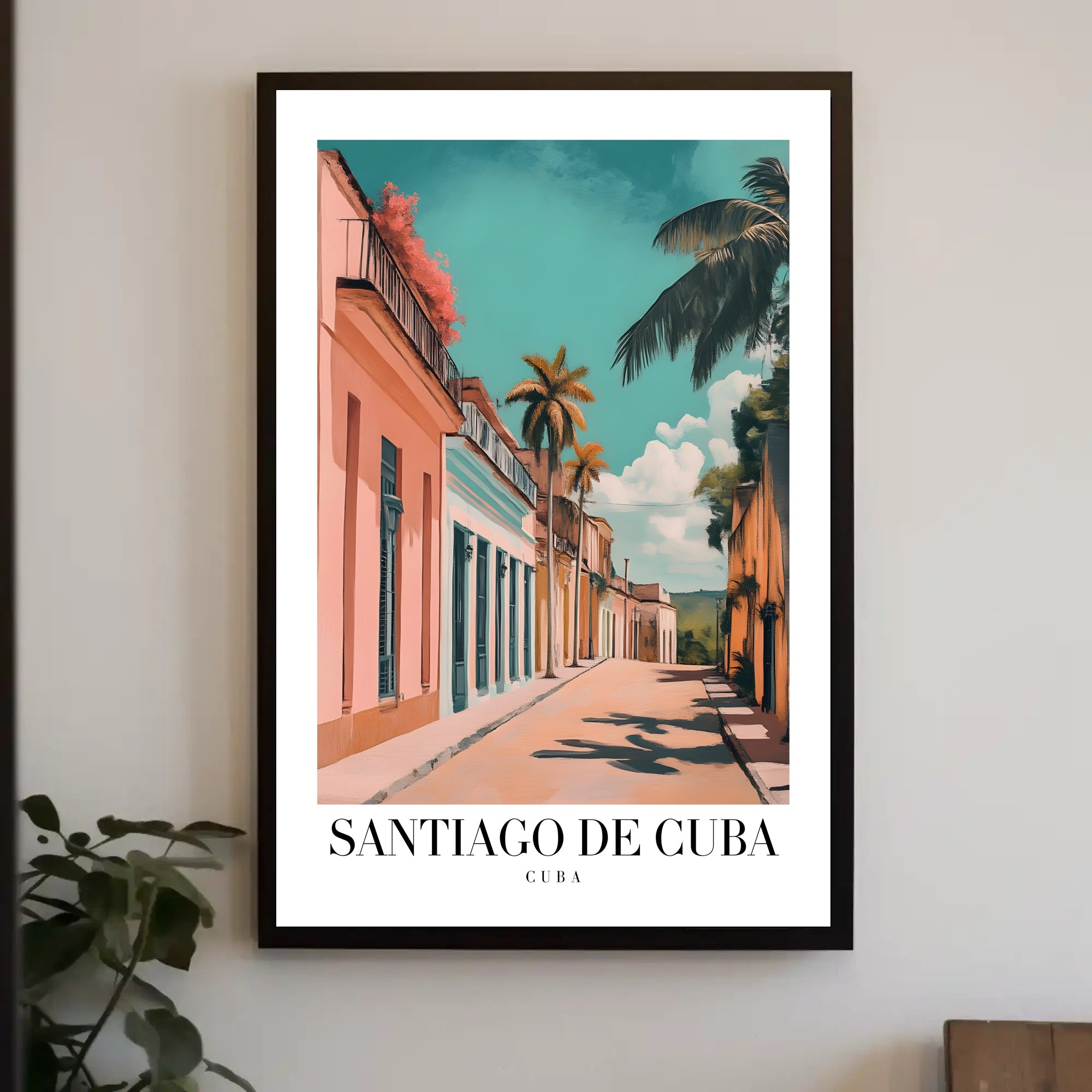 Vibrant Santiago de Cuba Street Scene Travel Poster PosterGoat