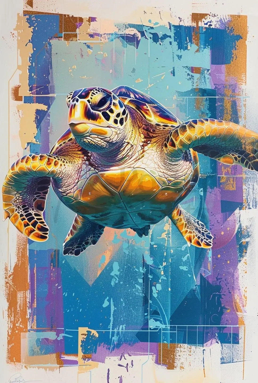 Vibrant Sea Turtle Abstract Artistic Ocean Life Animal Poster PosterGoat