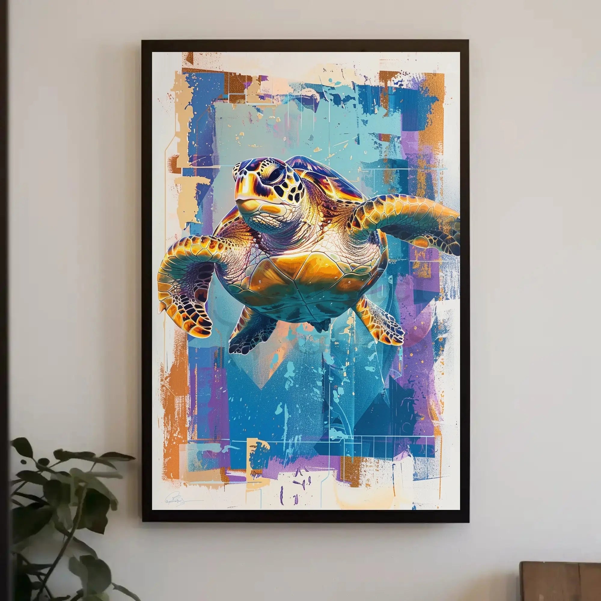 Vibrant Sea Turtle Abstract Artistic Ocean Life Animal Poster PosterGoat