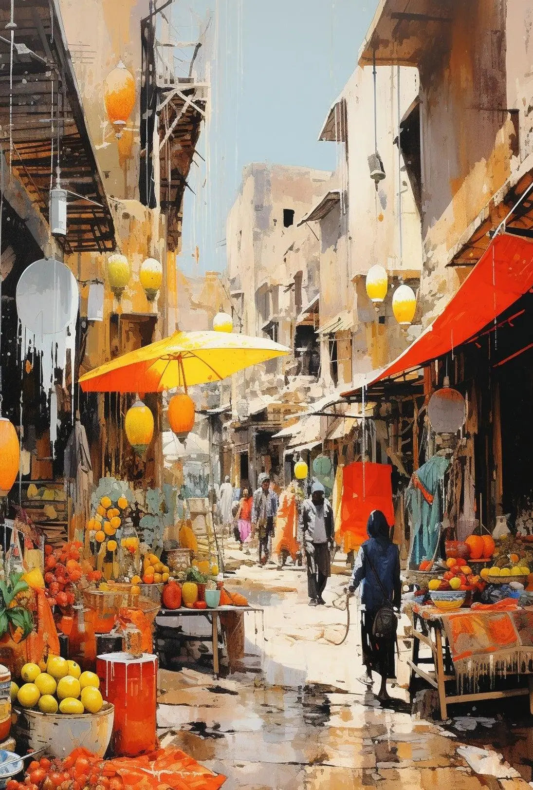 Vibrant Street Market Scene Middle Eastern Cultural Heritage Poster PosterGoat