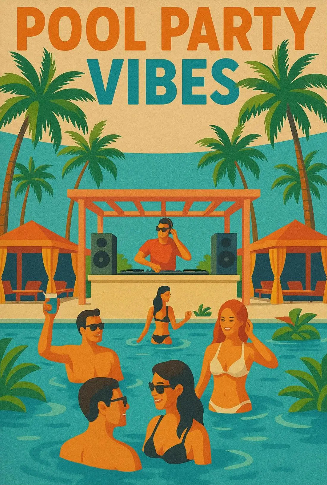 Vibrant Summery Poolside Celebration Abstract, Artistic Poster PosterGoat