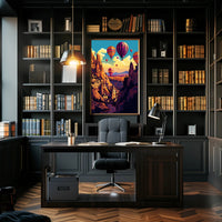 Vibrant Surreal Landscape with Hot Air Balloons Fantasy Poster PosterGoat