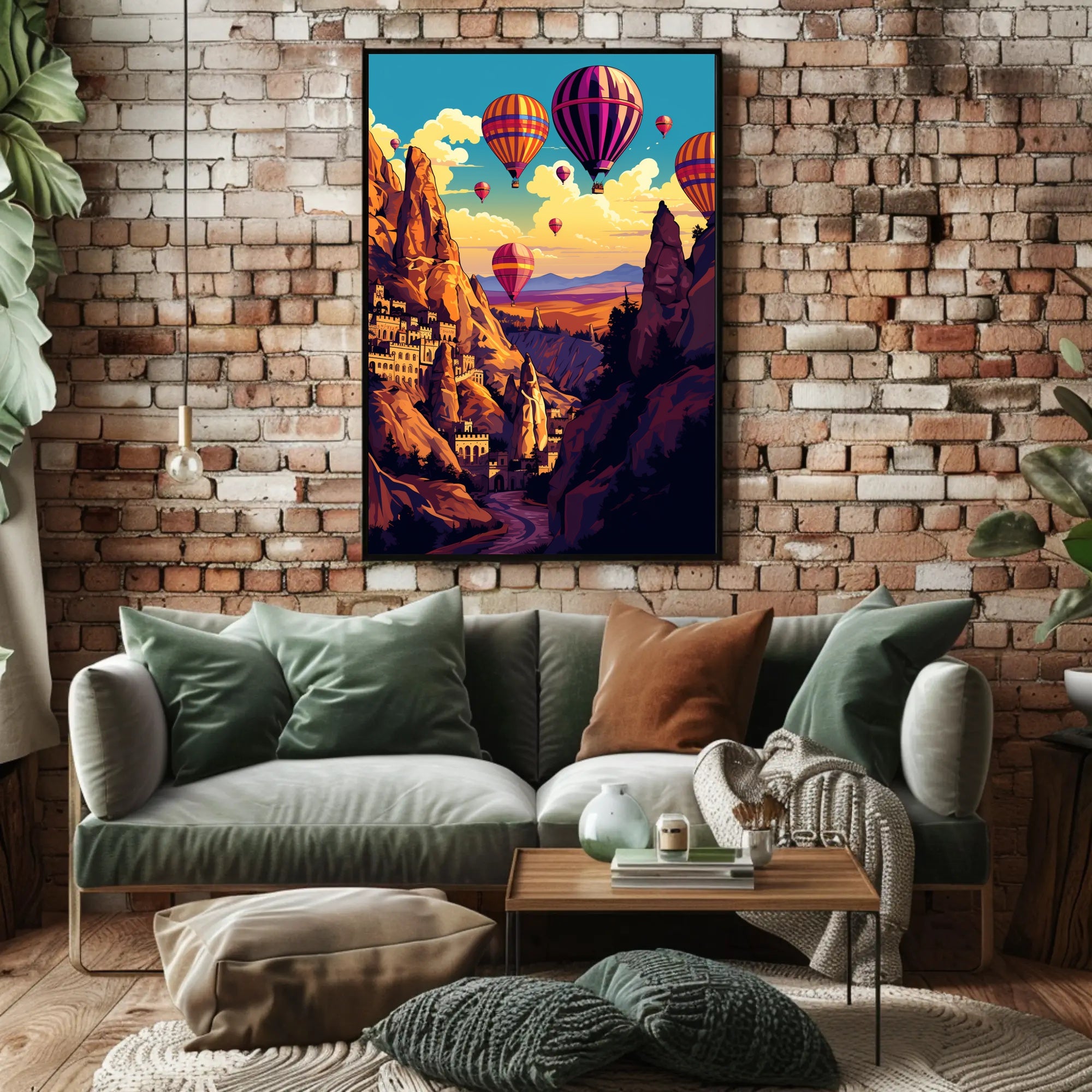 Vibrant Surreal Landscape with Hot Air Balloons Fantasy Poster PosterGoat