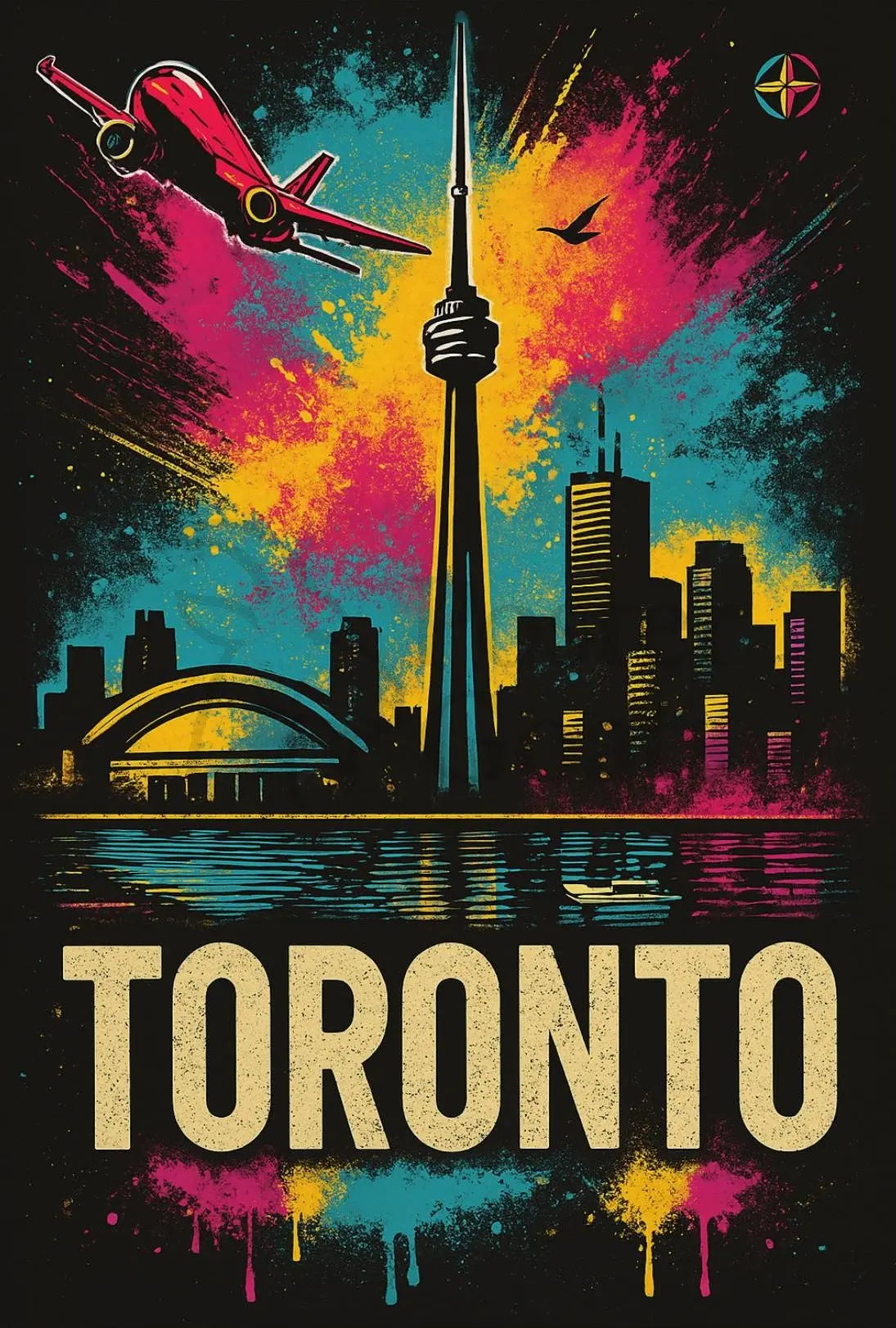 Vibrant Toronto Travel Poster with Iconic City Landmarks PosterGoat