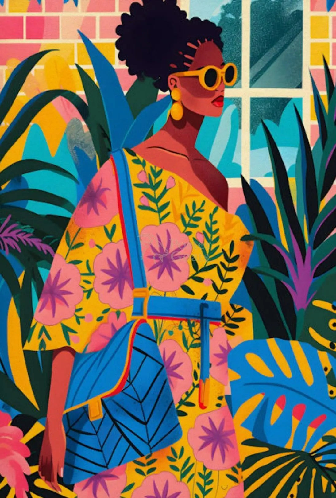 Vibrant Tropical Fashion Scene Pop Culture Poster PosterGoat