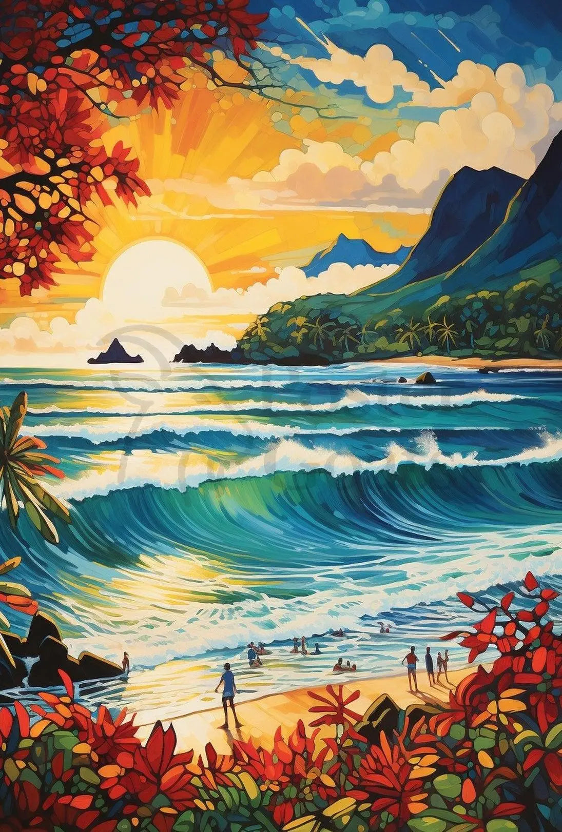 Vibrant Tropical Sunset Beach Travel Poster PosterGoat