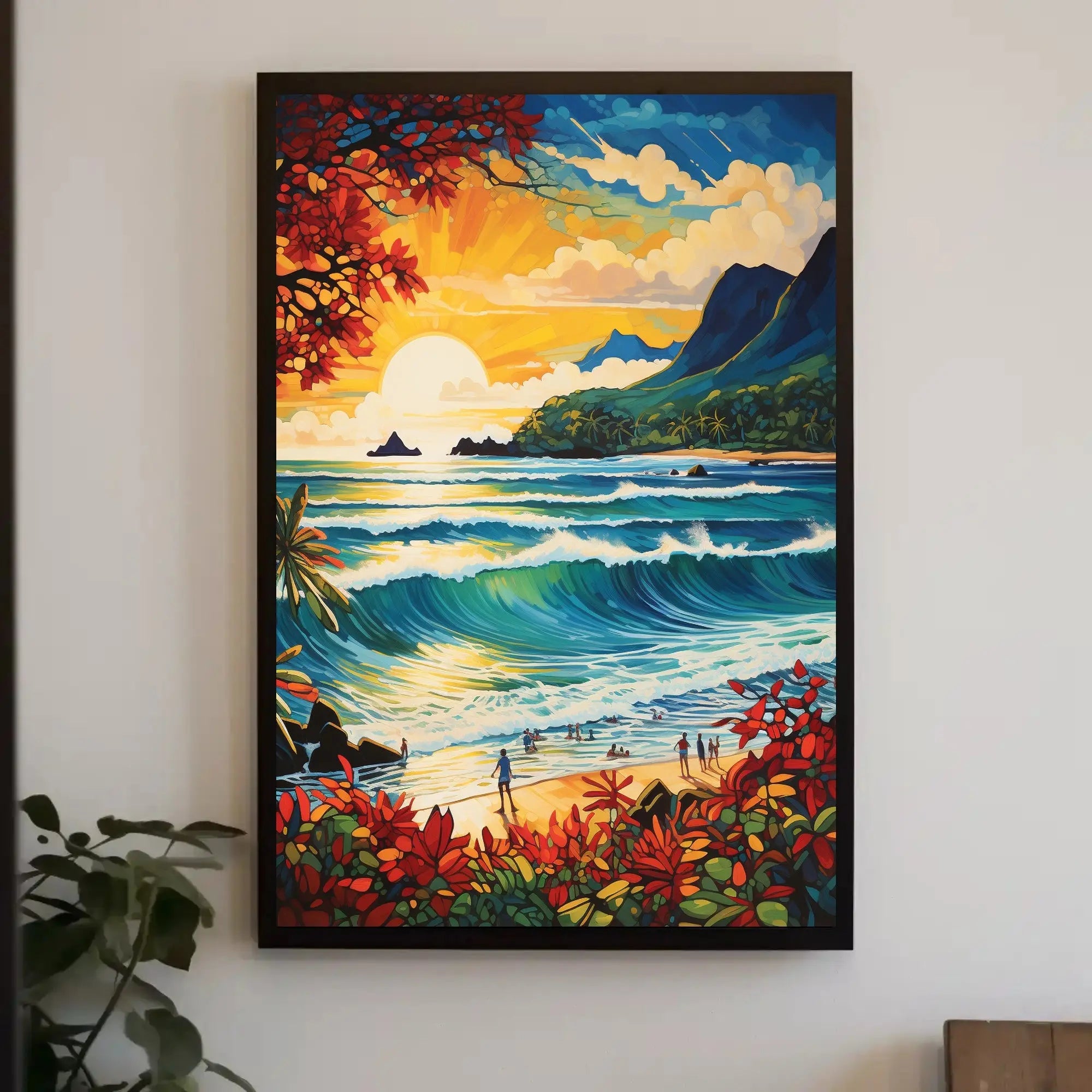 Vibrant Tropical Sunset Beach Travel Poster PosterGoat
