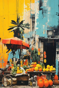 Vibrant Urban Market Scene Art Print - Abstract Poster PosterGoat