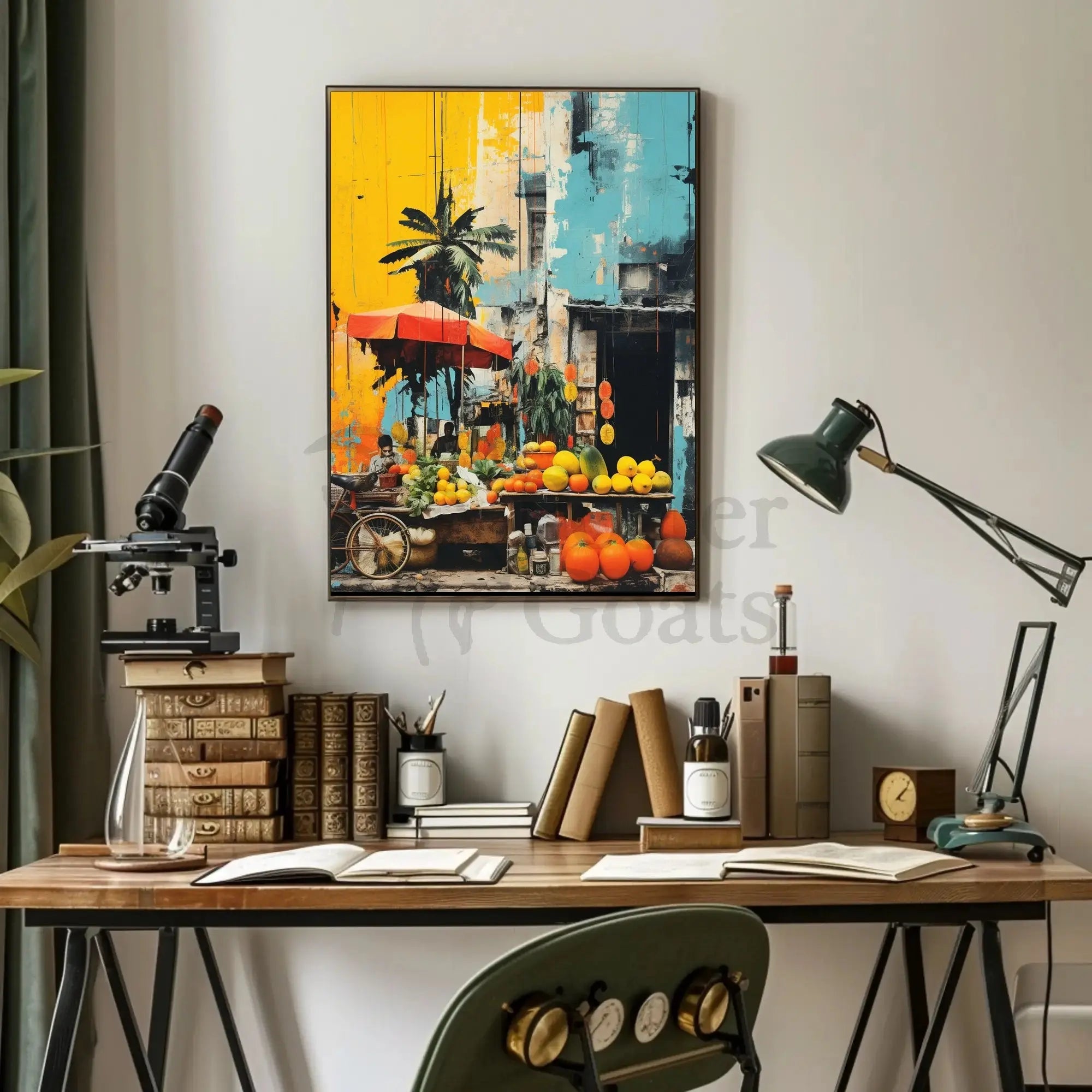 Vibrant Urban Market Scene Art Print - Abstract Poster PosterGoat