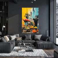 Vibrant Urban Market Scene Art Print - Abstract Poster PosterGoat