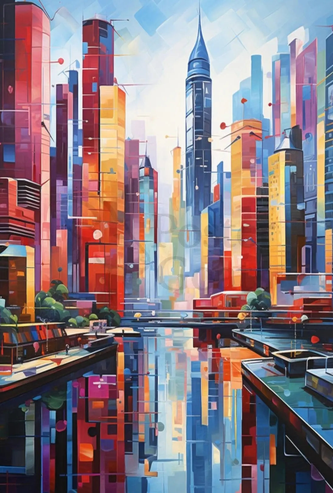 Vibrant Urban Skyscrapers Harmony Abstract, Artistic Poster PosterGoat