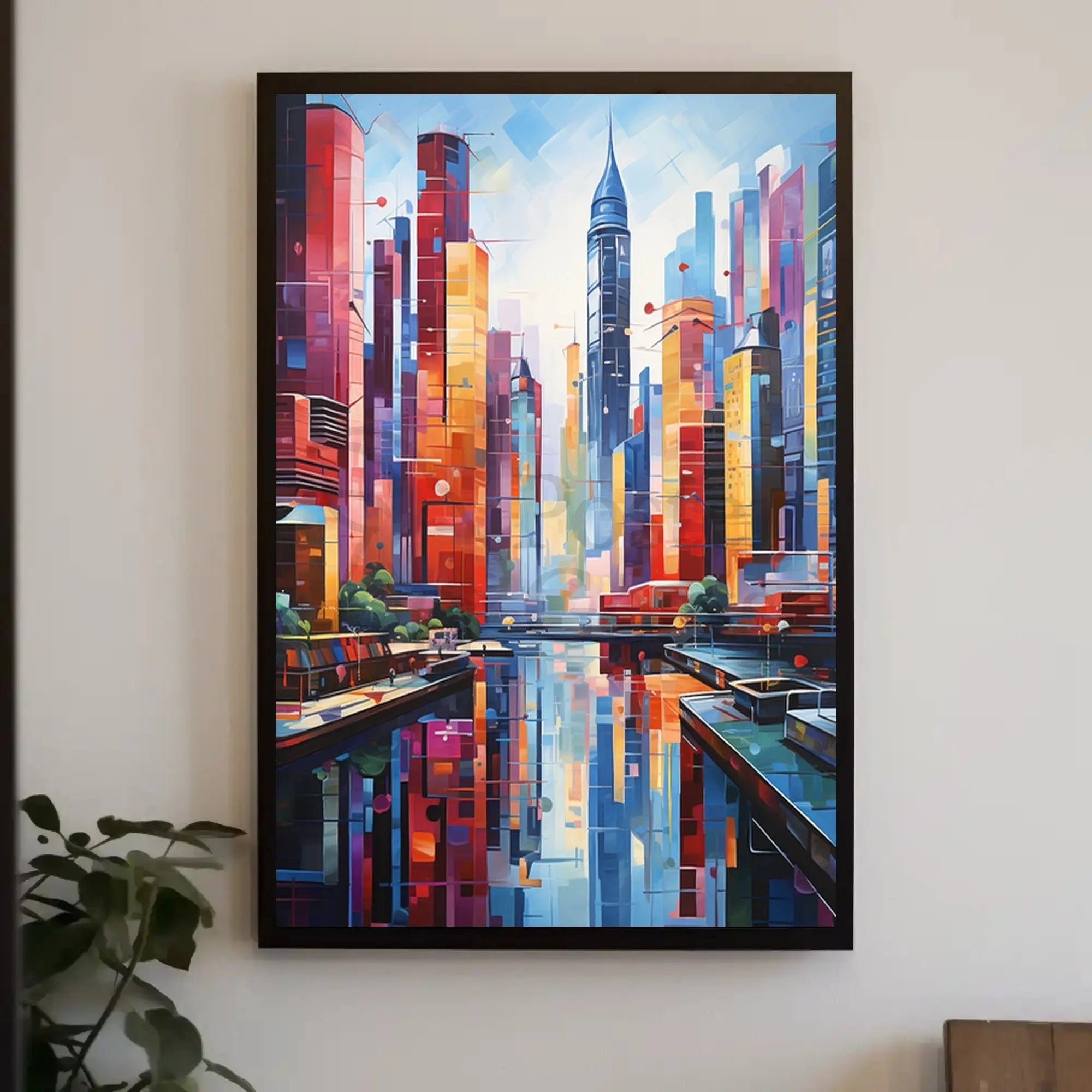 Vibrant Urban Skyscrapers Harmony Abstract, Artistic Poster PosterGoat