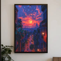 Vibrant Urban Sunset Scene with European Charm Travel Poster PosterGoat