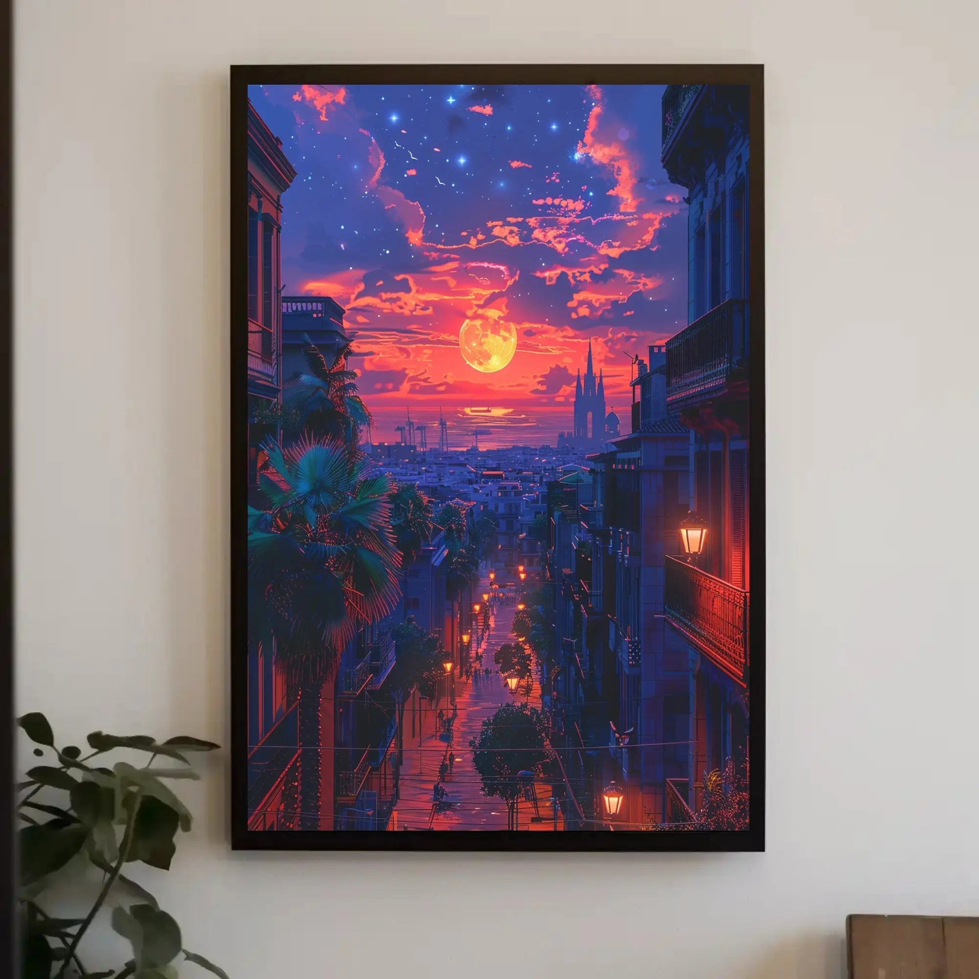 Vibrant Urban Sunset Scene with European Charm Travel Poster PosterGoat